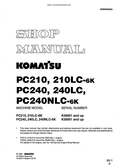 Komatsu PC210 PC240 6K Excavator Service Manual | 1997-2001 - sample page 1
