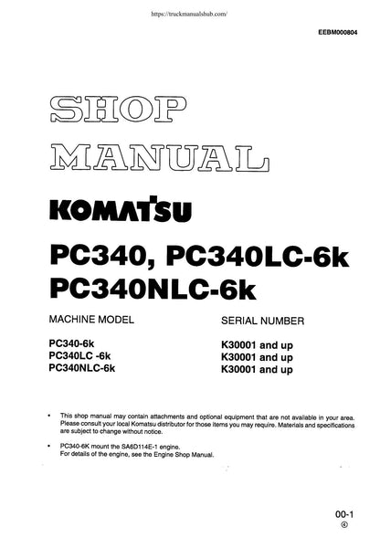Komatsu PC340-6K PC340LC PC340NLC Excavator Service Manual | 1996-2000 - sample page 1