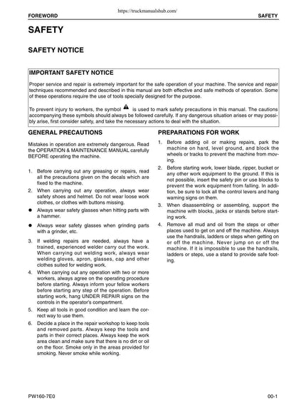 Komatsu PW160-7E0 Wheeled Excavator Service Manual | 2007-2011 - sample page 6