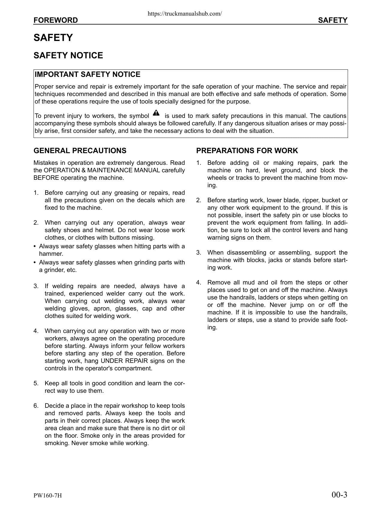 Komatsu PW160-7H Wheeled Excavator Service Manual | 2006-2010 - sample page 5