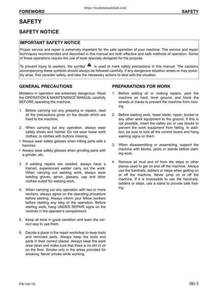 Komatsu PW160-7H Wheeled Excavator Service Manual | 2006-2010 - sample page 5