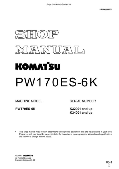 Komatsu PW170ES-6K Wheeled Excavator Service Manual | 2001-2005 - sample page 1