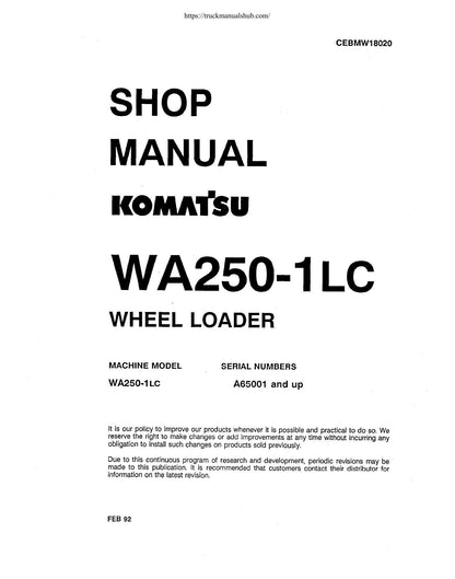 Komatsu WA250-1LC Wheel Loader Service Manual | 1992-1996 - sample page 1