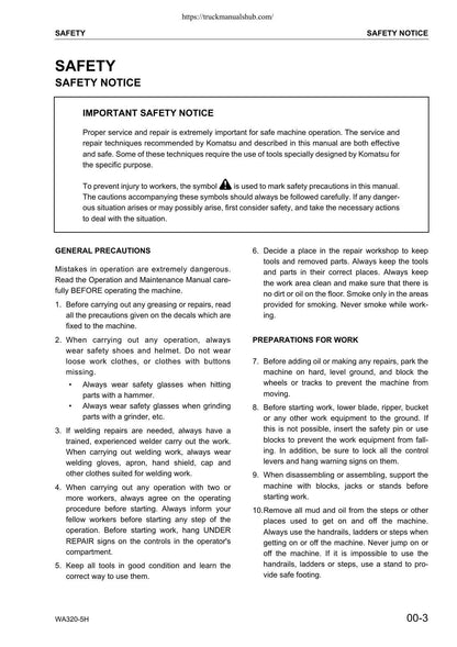 Komatsu WA320-5H Wheel Loader Service Manual | 2003-2007 - sample page 6