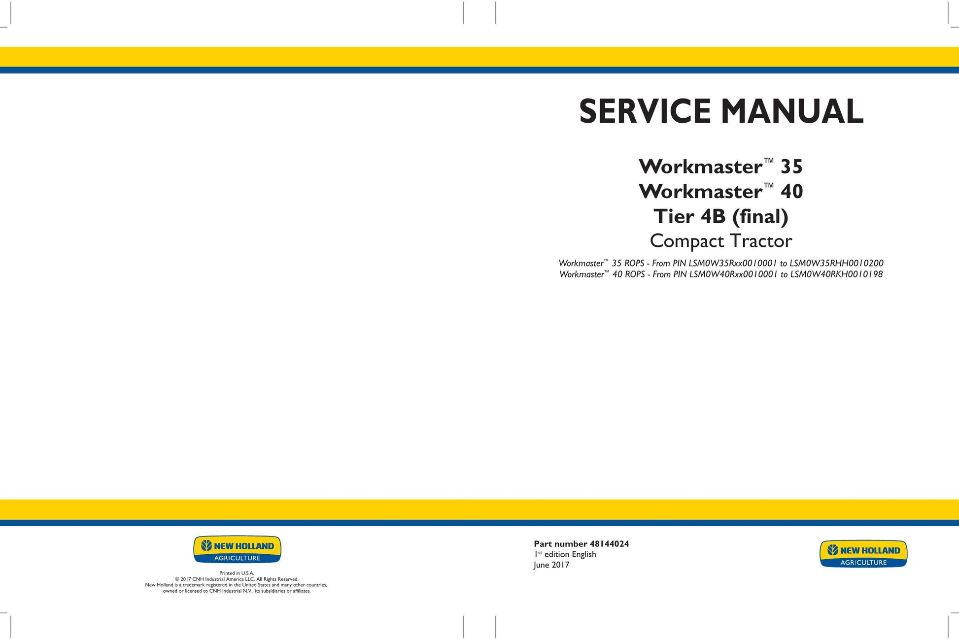 New Holland Workmaster 35 40 Compact Tractor Service Manual | 2017-2021 - sample page 1