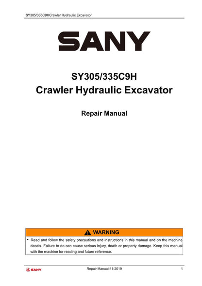 Sany SY305 SY335C9H Crawler Excavator Service Manual | 2019-2023 - sample page 2