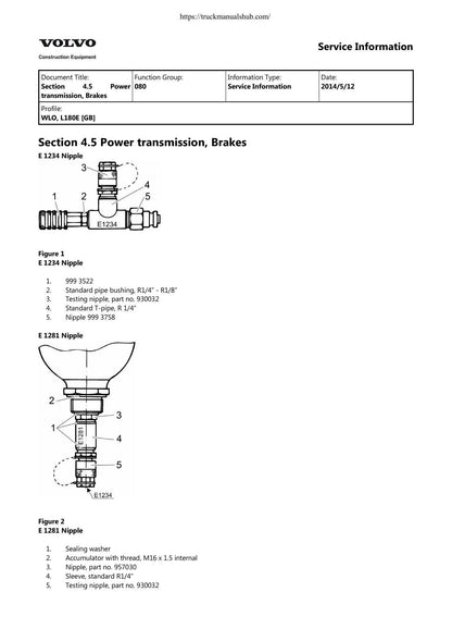 Volvo L180E Wheel Loader Service Manual | 2014-2018 - sample page 4