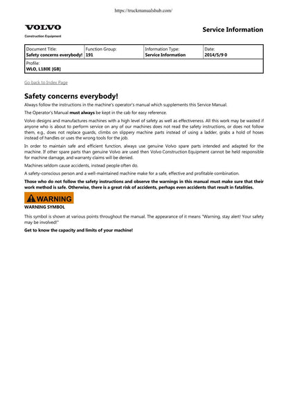 Volvo L180E Wheel Loader Service Manual | 2014-2018 - sample page 7