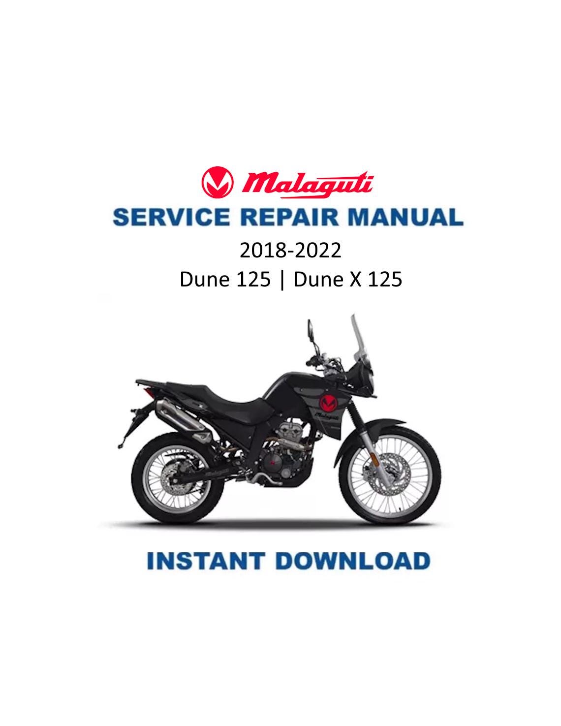 Malaguti Dune 125 Dune X 125 Motorcycle Service Manual | 2018-2022 - Service Manual PDF Instant Download