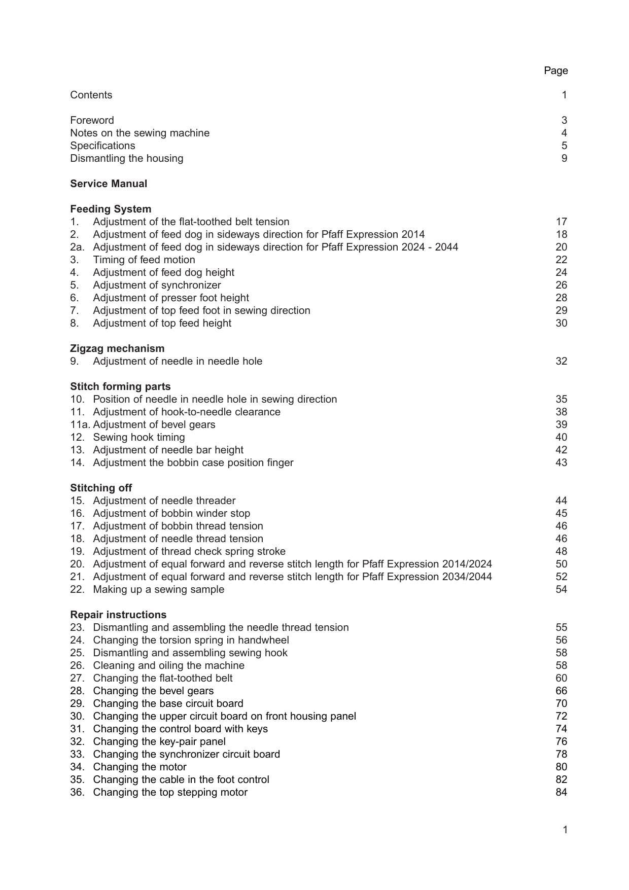 PFAFF Expression 2014 2024 2034 2044 Sewing Machine Service Manual | 2002-2006 - sample page 2