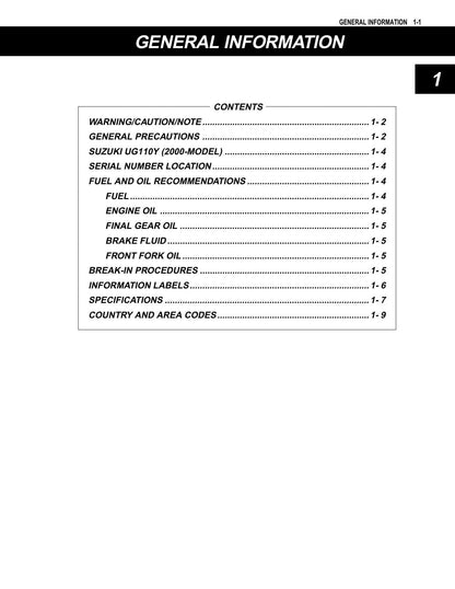 Suzuki UG110 Motorcycle Service Manual | 2000-2004 - sample page 4