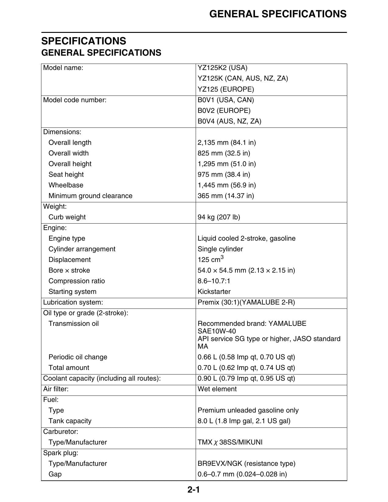 Yamaha YZ125 Motorcycle Service Manual | 2019-2023 - sample page 8