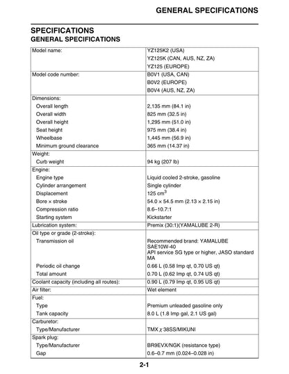Yamaha YZ125 Motorcycle Service Manual | 2019-2023 - sample page 8