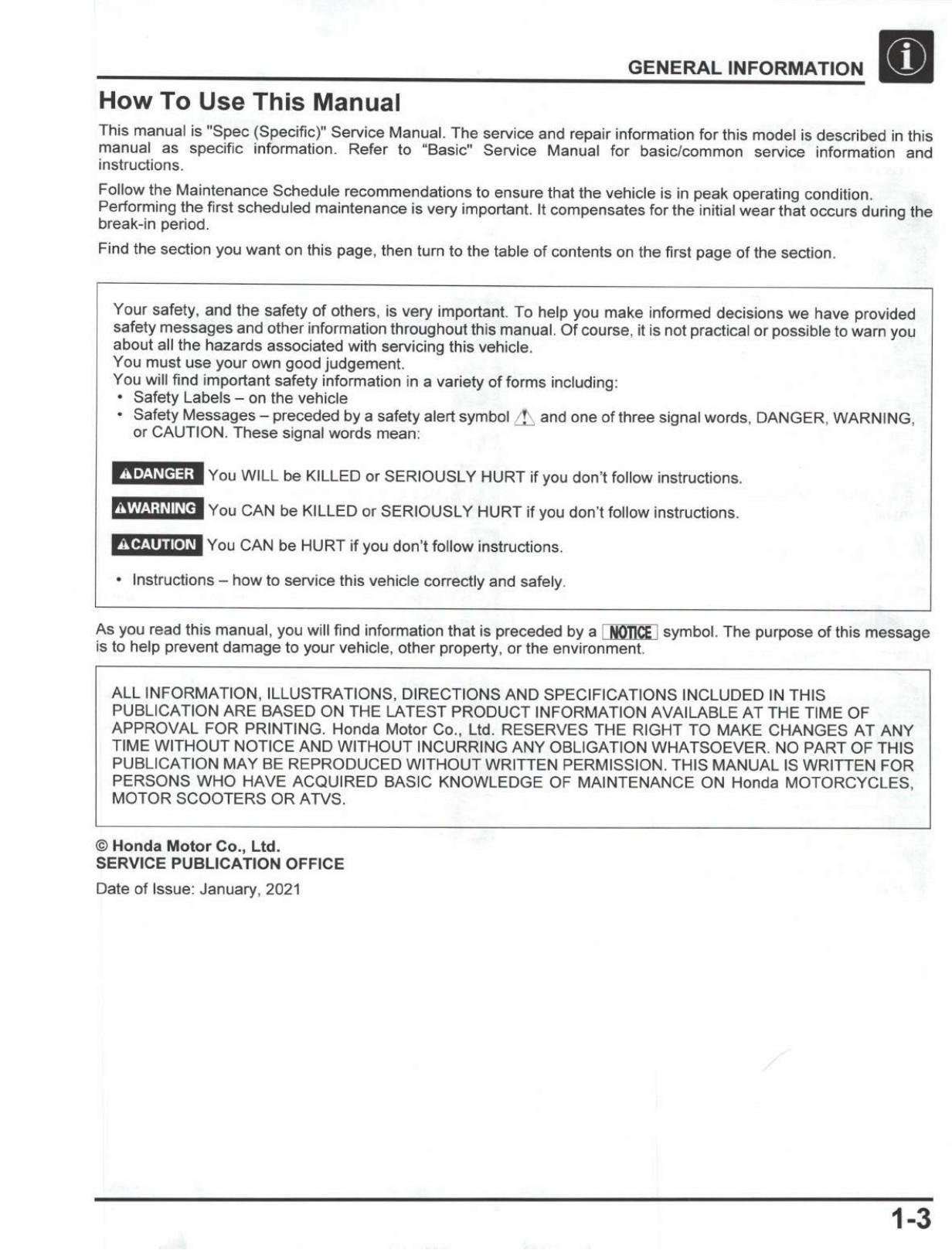Honda CRF300L Motorcycle Service Manual | 2021-2025 - sample page 8