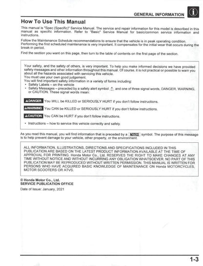 Honda CRF300L Motorcycle Service Manual | 2021-2025 - sample page 8