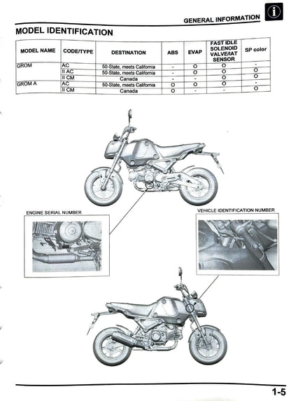 Honda Grom 125 Motorcycle Service Manual | 2022-2026 - sample page 5