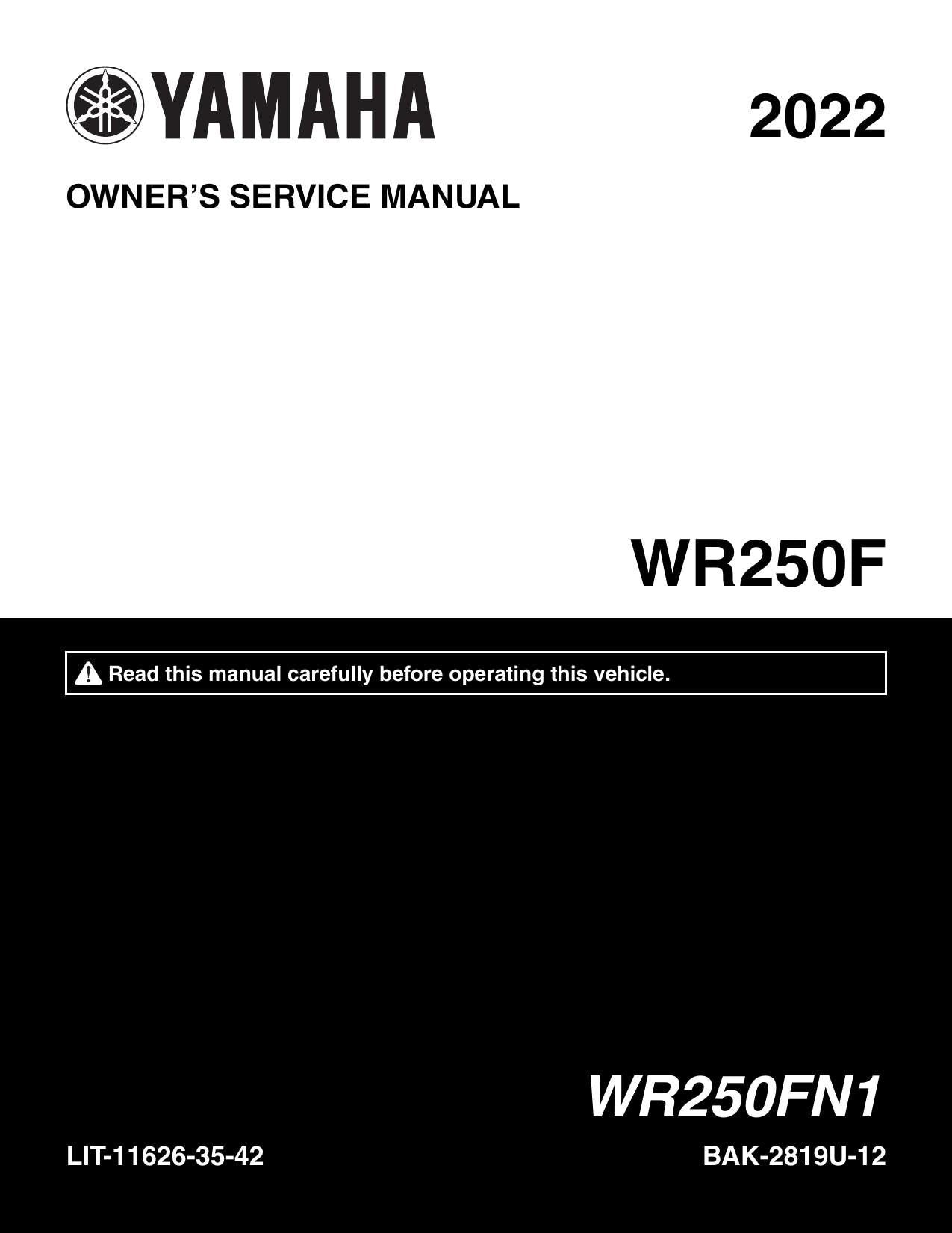 Yamaha WR250F Motorcycle Service Manual | 2022-2026 - sample page 1