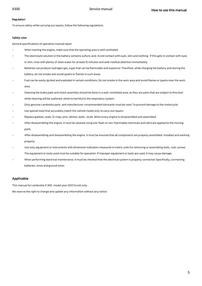 Lambretta X300 300cc Scooter Service Manual | 2023-2026 - sample page 5