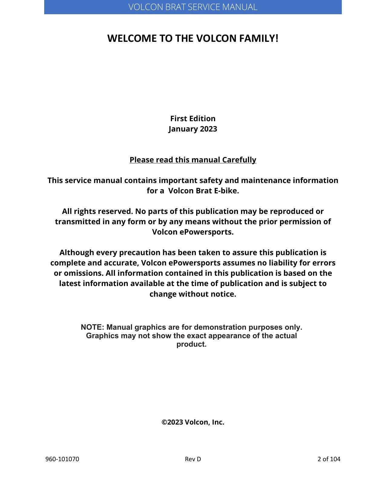 Volcon Brat E-Bike Electric Motorcycle Service Manual | 2023-2026 - sample page 4