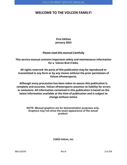 Volcon Brat E-Bike Electric Motorcycle Service Manual | 2023-2026 - sample page 4