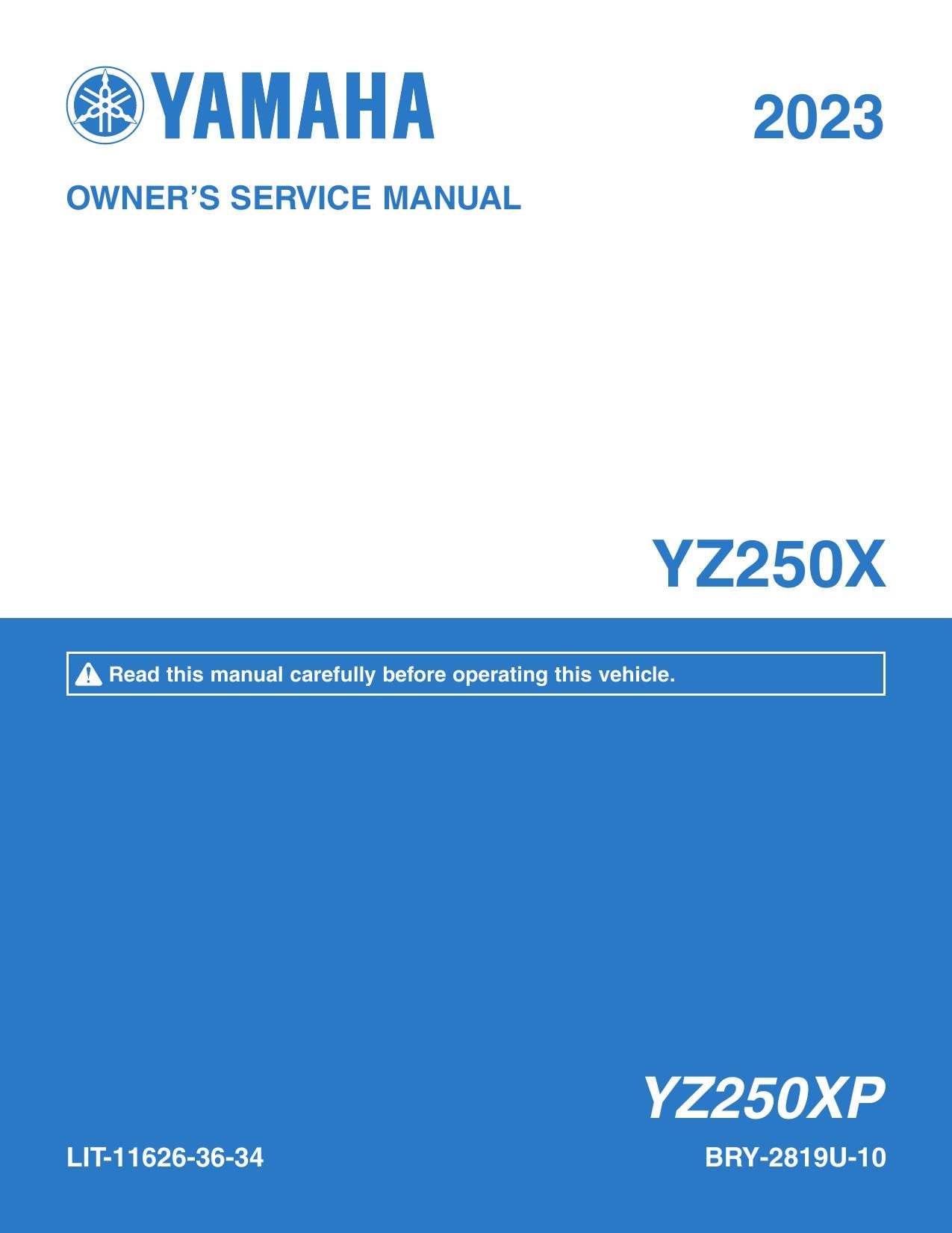 Yamaha YZ250X Motorcycle Service Manual | 2023-2026 - sample page 1