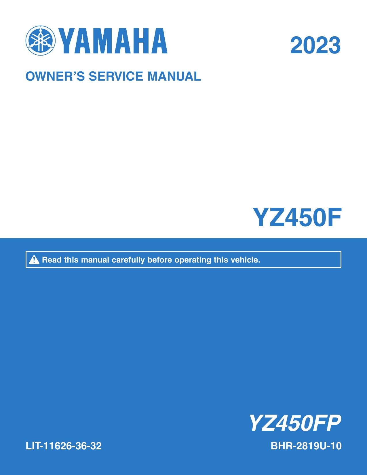Yamaha YZ450F YZ450FP Motorcycle Service Manual | 2023-2026 - sample page 1