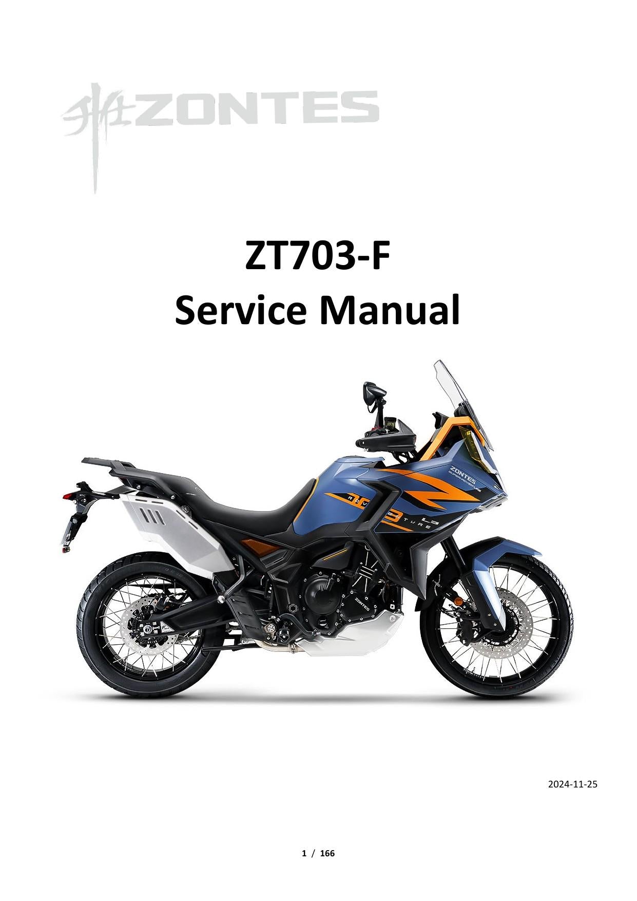 Zontes ZT703-F Adventure Motorcycle Service Manual | 2024-2026 - sample page 1