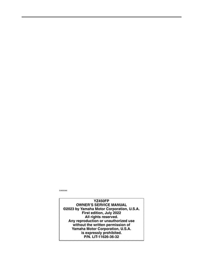 Yamaha YZ450F YZ450FP Motorcycle Service Manual | 2023-2026 - sample page 9