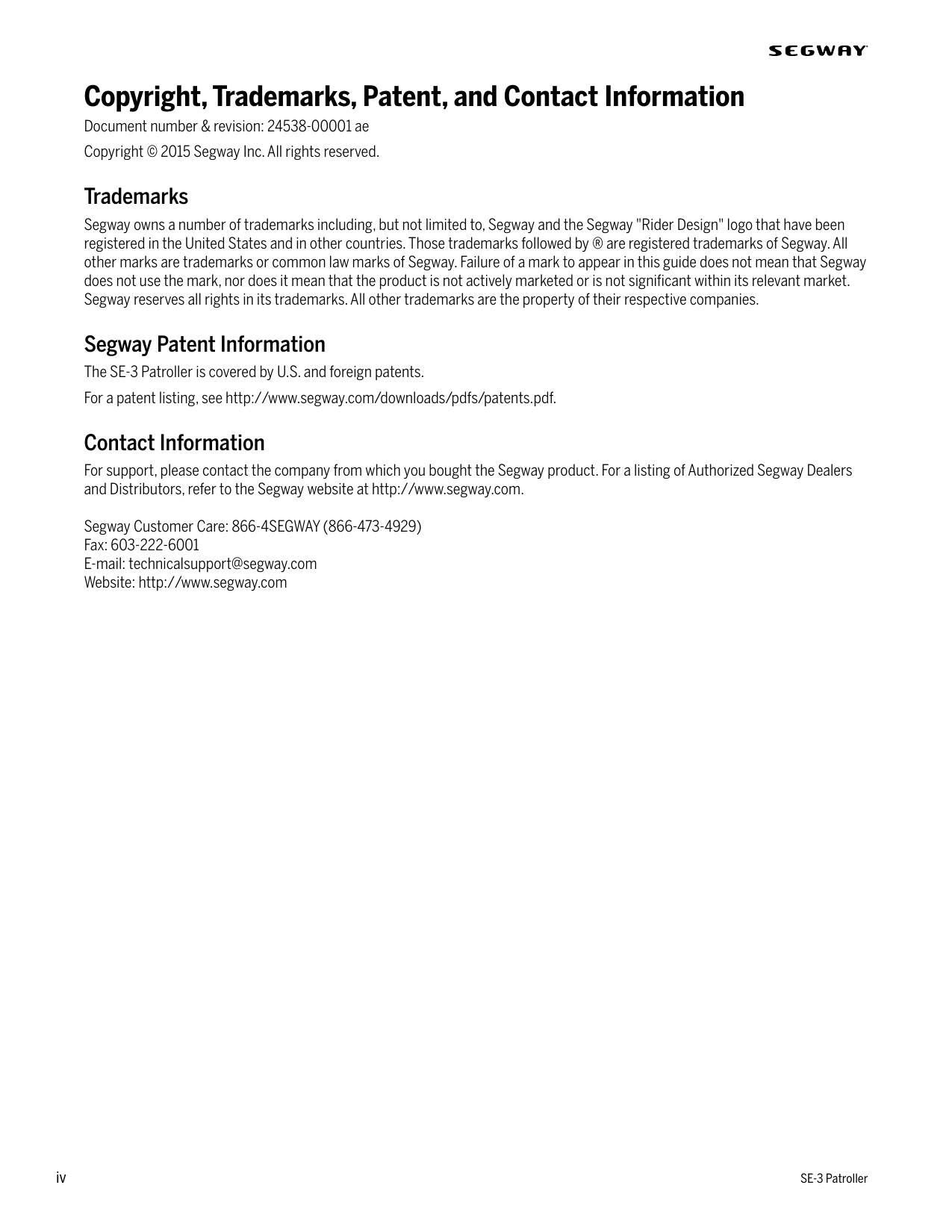 Segway SE-3 Patroller Personal Transporter Service Manual | 2015-2019 - sample page 9