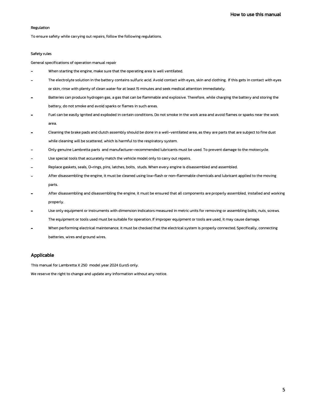 Lambretta X250 Motorcycle Service Manual | 2024-2026 - sample page 4
