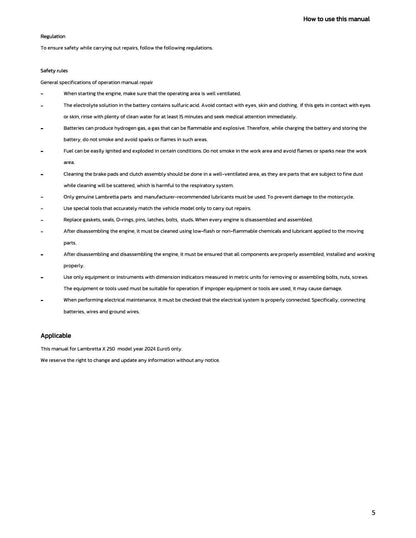 Lambretta X250 Motorcycle Service Manual | 2024-2026 - sample page 4