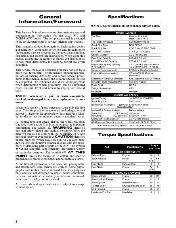 Tracker Off Road 570 & 700 EPS ATV Service Manual | 2020 - sample page 10