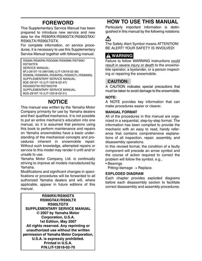 Yamaha RS Vector RS90 Snowmobile Service Manual | 2008-2012 - sample page 3