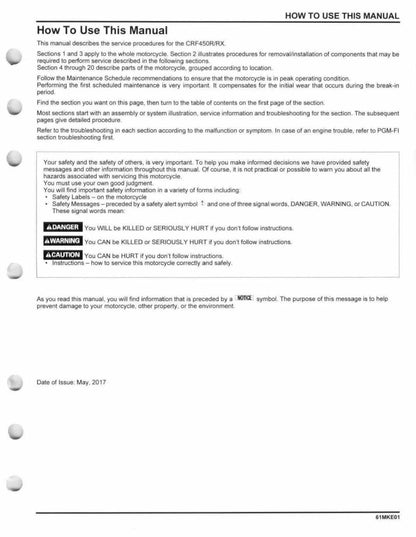 Honda CRF450R CRF450RX Motorcycle Service Manual | 2017-2018 - sample page 6