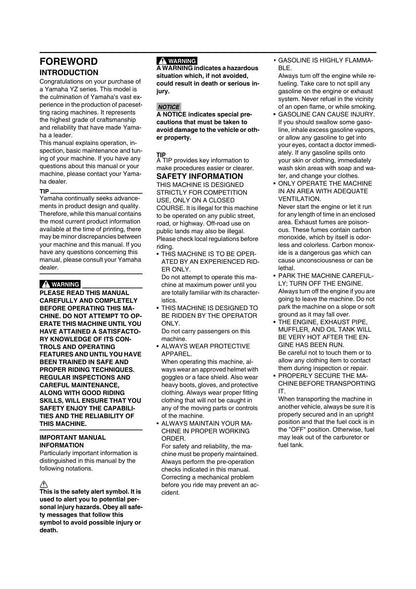 Yamaha YZ125 YZ125G2 Motorcycle Service Manual | 2016-2020 - sample page 6