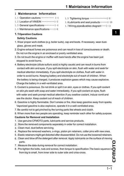 CFMOTO CForce 520 CF500AU-7A 7C ATV Service Manual | 2018-2022 - sample page 7