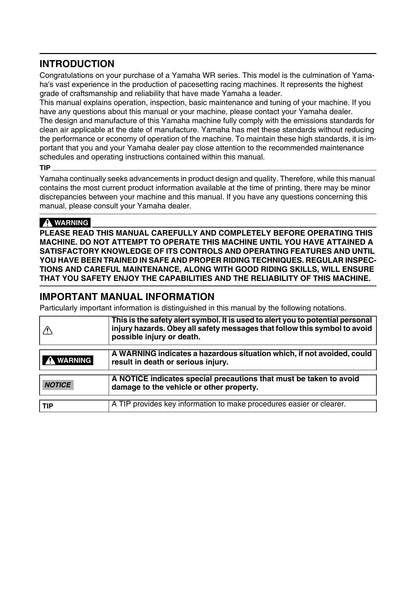 Yamaha WR250F WR250FH Motorcycle Service Manual | 2017-2021 - sample page 3