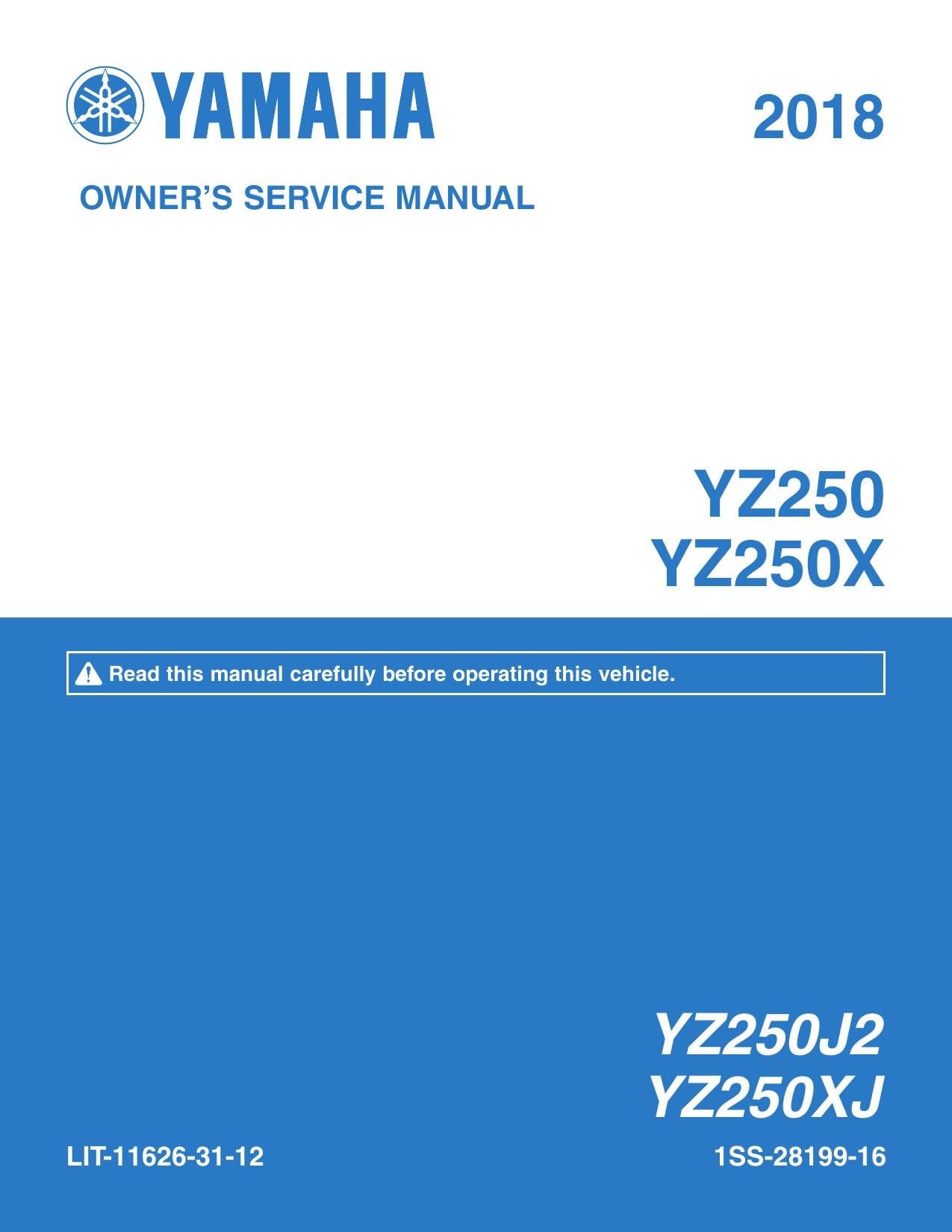 Yamaha YZ250 YZ250X Motorcycle Service Manual | 2018-2022 - sample page 1