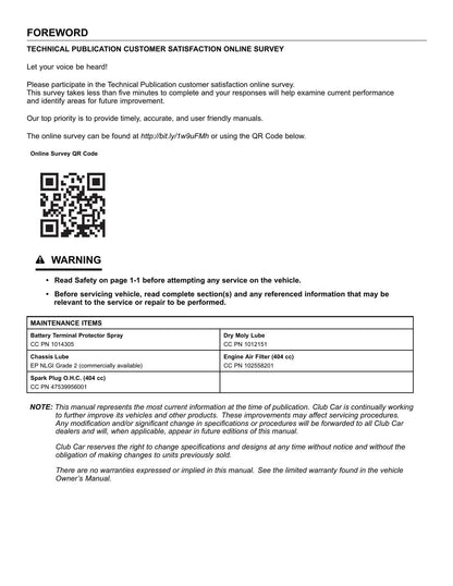 Club Car Onward Electric Gasoline Golf Cart Service Manual | 2018-2022 - sample page 9