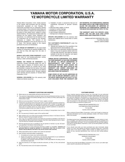 Yamaha YZ250 YZ250X Motorcycle Service Manual | 2018-2022 - sample page 4