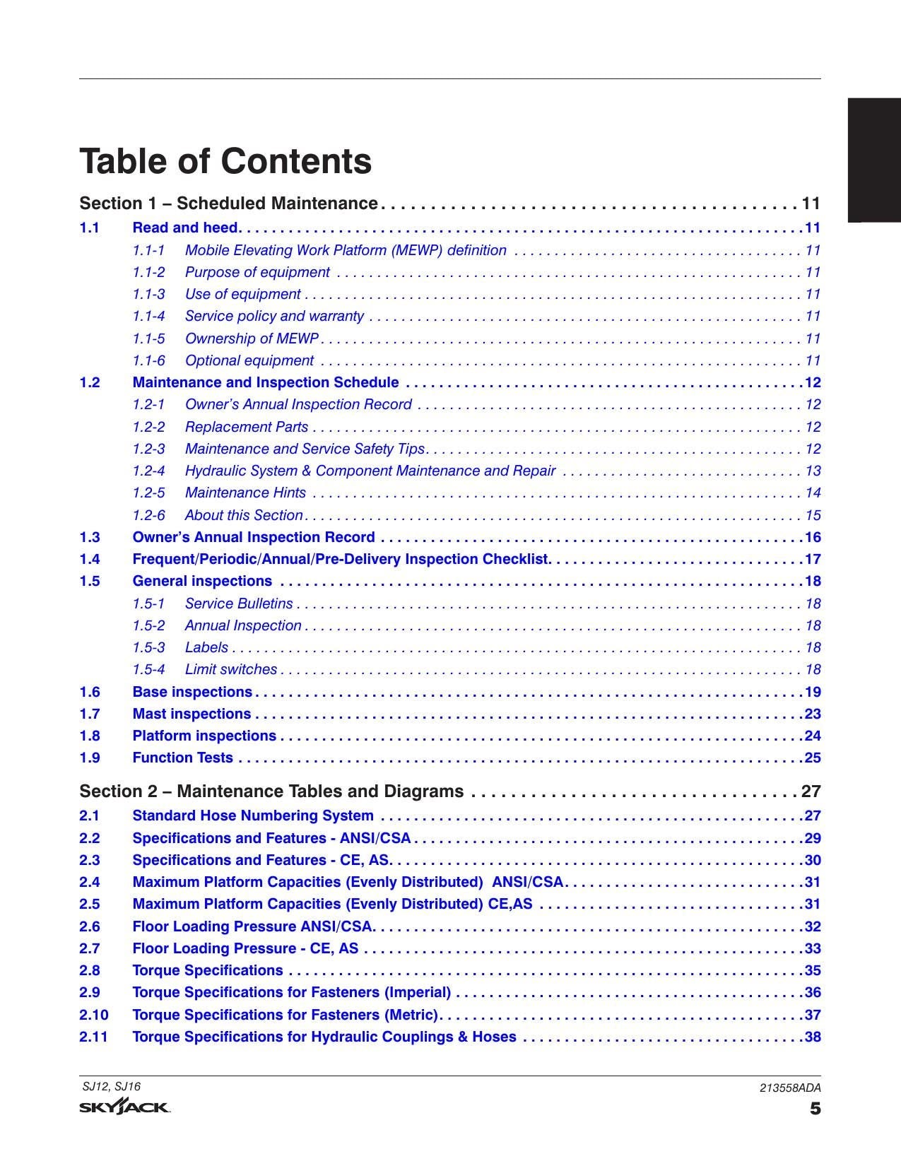 Skyjack SJ12 SJ16 Vertical Mast Service Manual | 2022-2026 - sample page 5