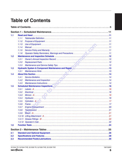 Skyjack SJ1044 SJ1056 SJ1256 Telehandler Service Manual | 2021-2025 - sample page 7
