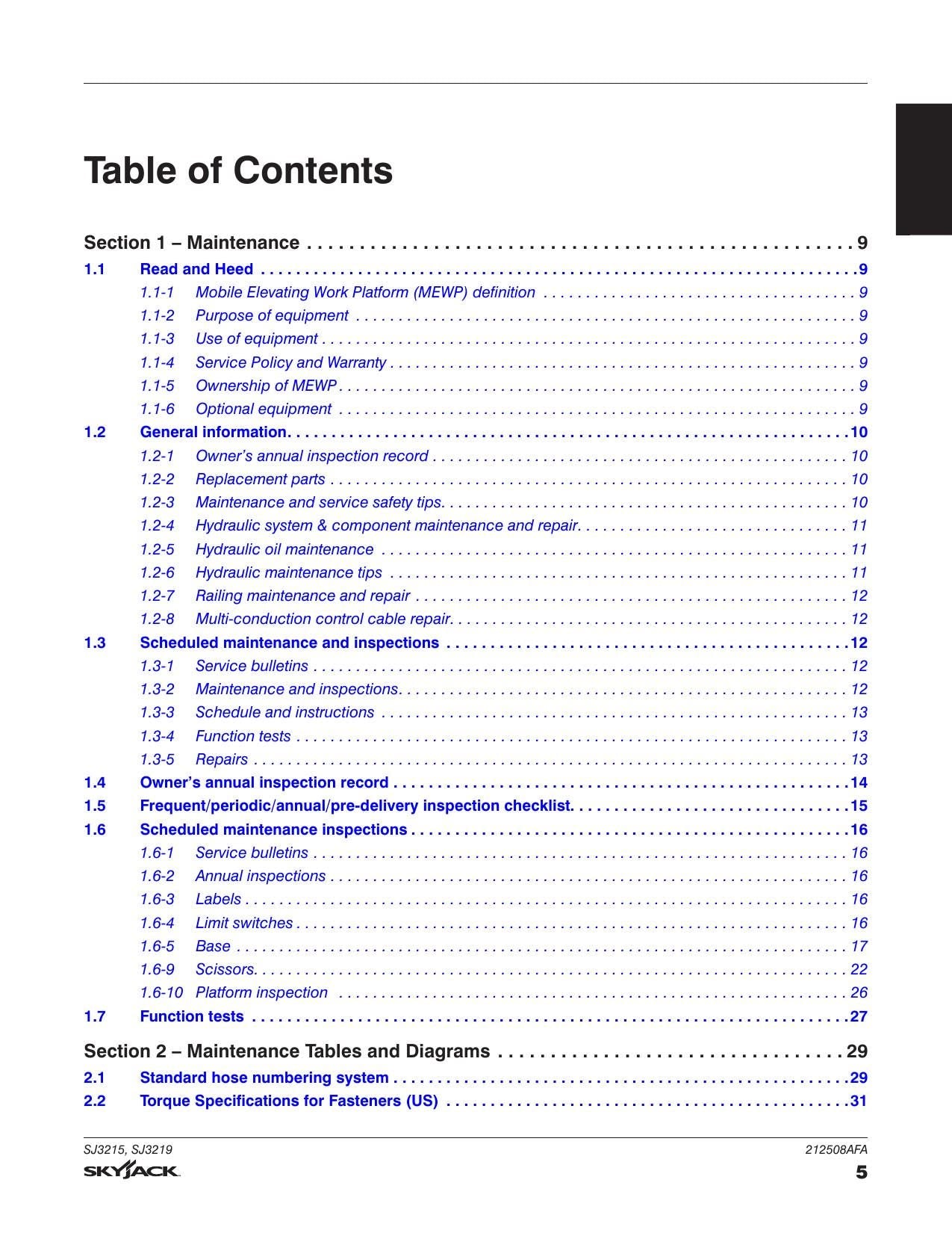 Skyjack SJ3215 SJ3219 Scissor Lift Service Manual | 2023-2027 - sample page 8