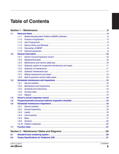 Skyjack SJ3215 SJ3219 Scissor Lift Service Manual | 2023-2027 - sample page 8