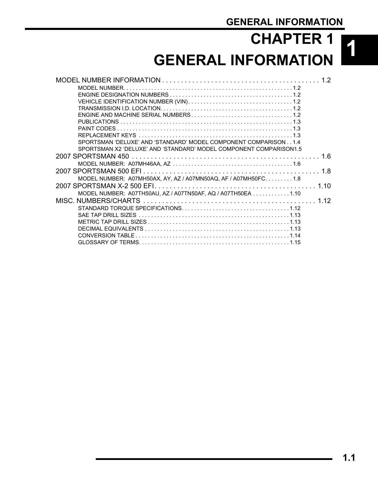 Polaris Sportsman 450 500 EFI X2 ATV Service Manual | 2007-2011 - sample page 3