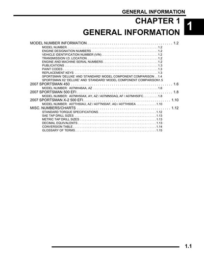 Polaris Sportsman 450 500 EFI X2 ATV Service Manual | 2007-2011 - sample page 3