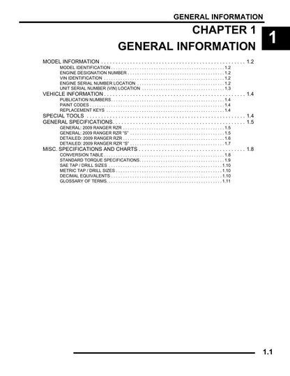 Polaris Ranger RZR 800 UTV Service Manual | 2009-2013 - sample page 1