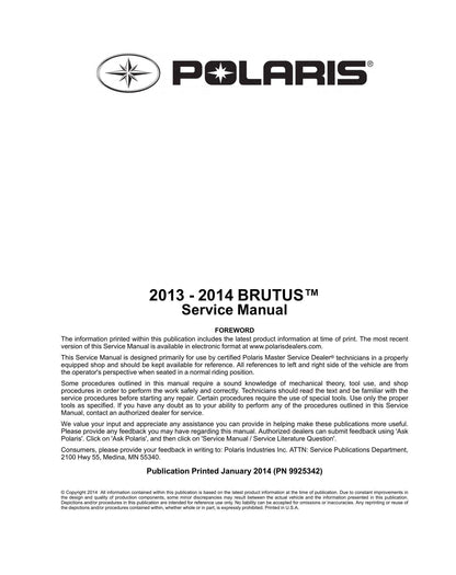 Polaris Brutus UTV Service Manual | 2013-2014 - sample page 2