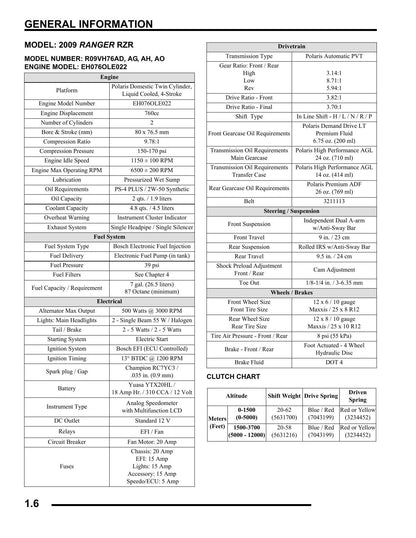 Polaris Ranger RZR 800 UTV Service Manual | 2009-2013 - sample page 6