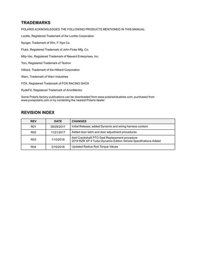 Polaris RZR XP Turbo XP4 UTV Service Manual | 2017-2018 - sample page 5